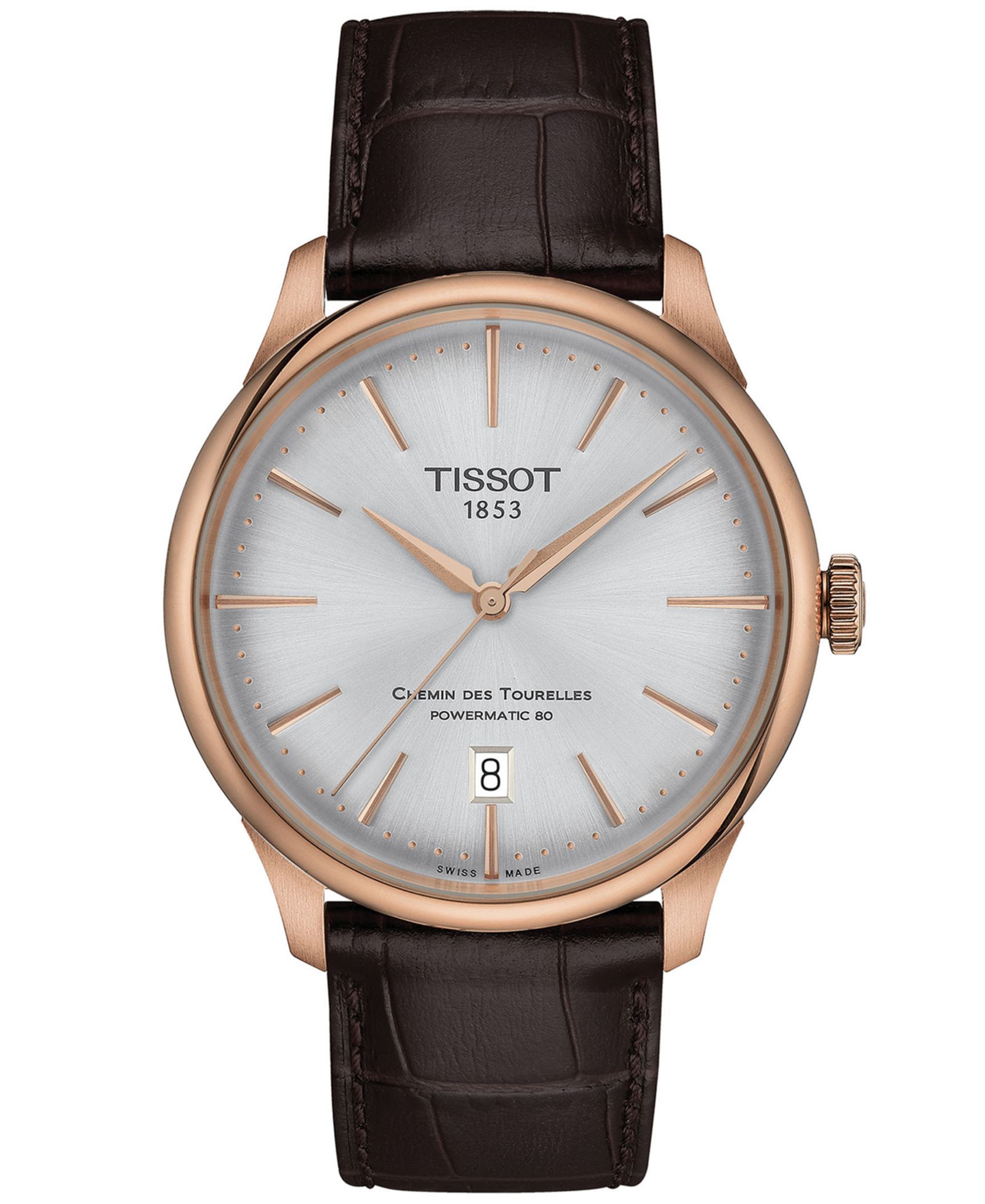 Tissot Unisex Swiss Automatic Chemin des Tourelles Powermatic 80 Dark Brown Leather Strap Watch 39mm