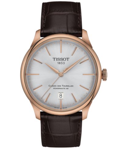 Tissot Unisex Swiss Automatic Chemin des Tourelles Powermatic 80 Dark Brown Leather Strap Watch 39mm