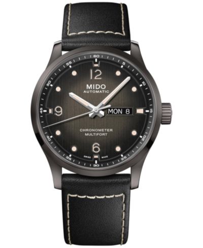 Мужские швейцарские автоматические часы Mido Multifort Chronometer с черным кожаным ремешком, 42mm