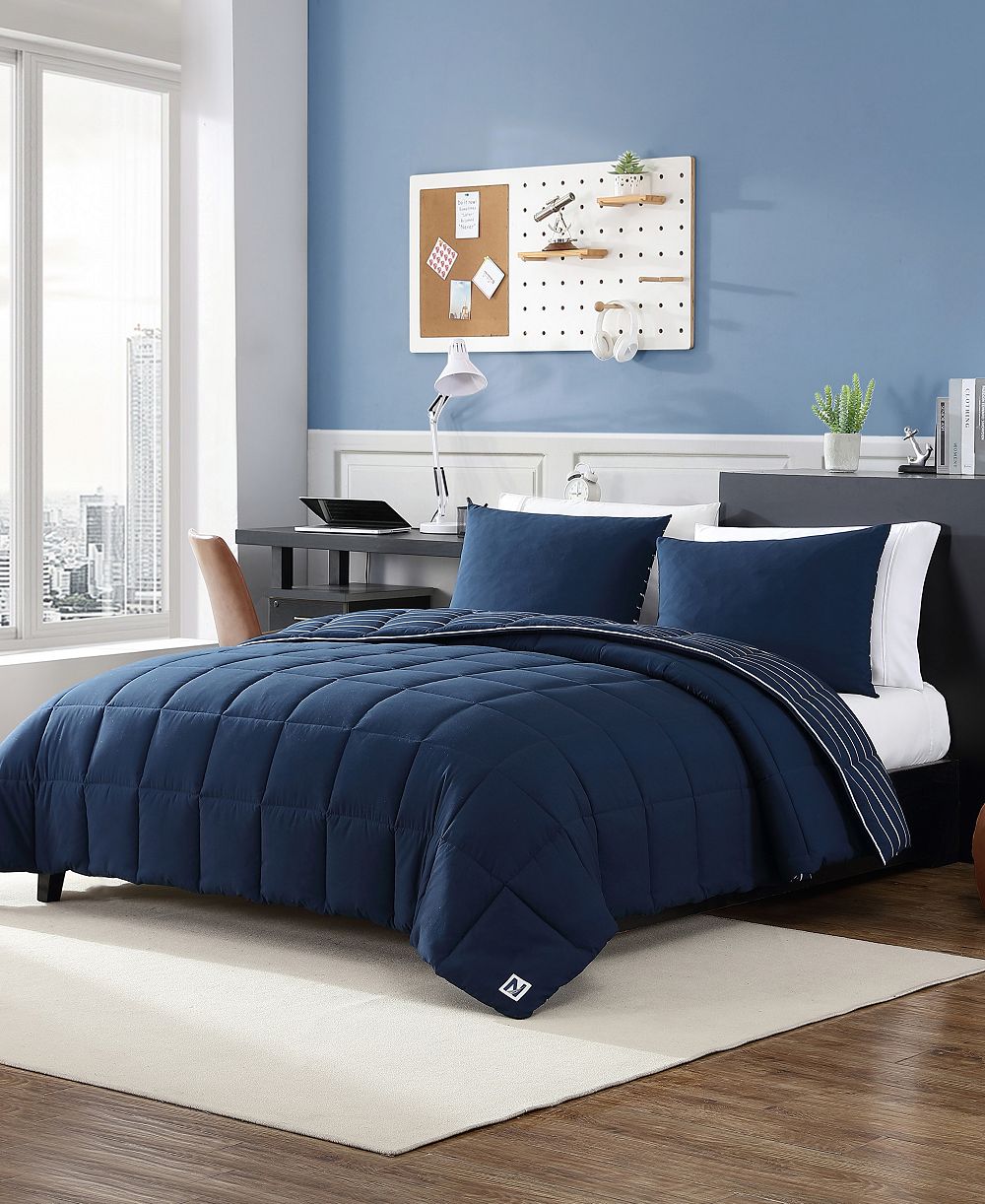Комплект из 2 одеял Nautica Longdale Solid Stripe Reversible, Twin
