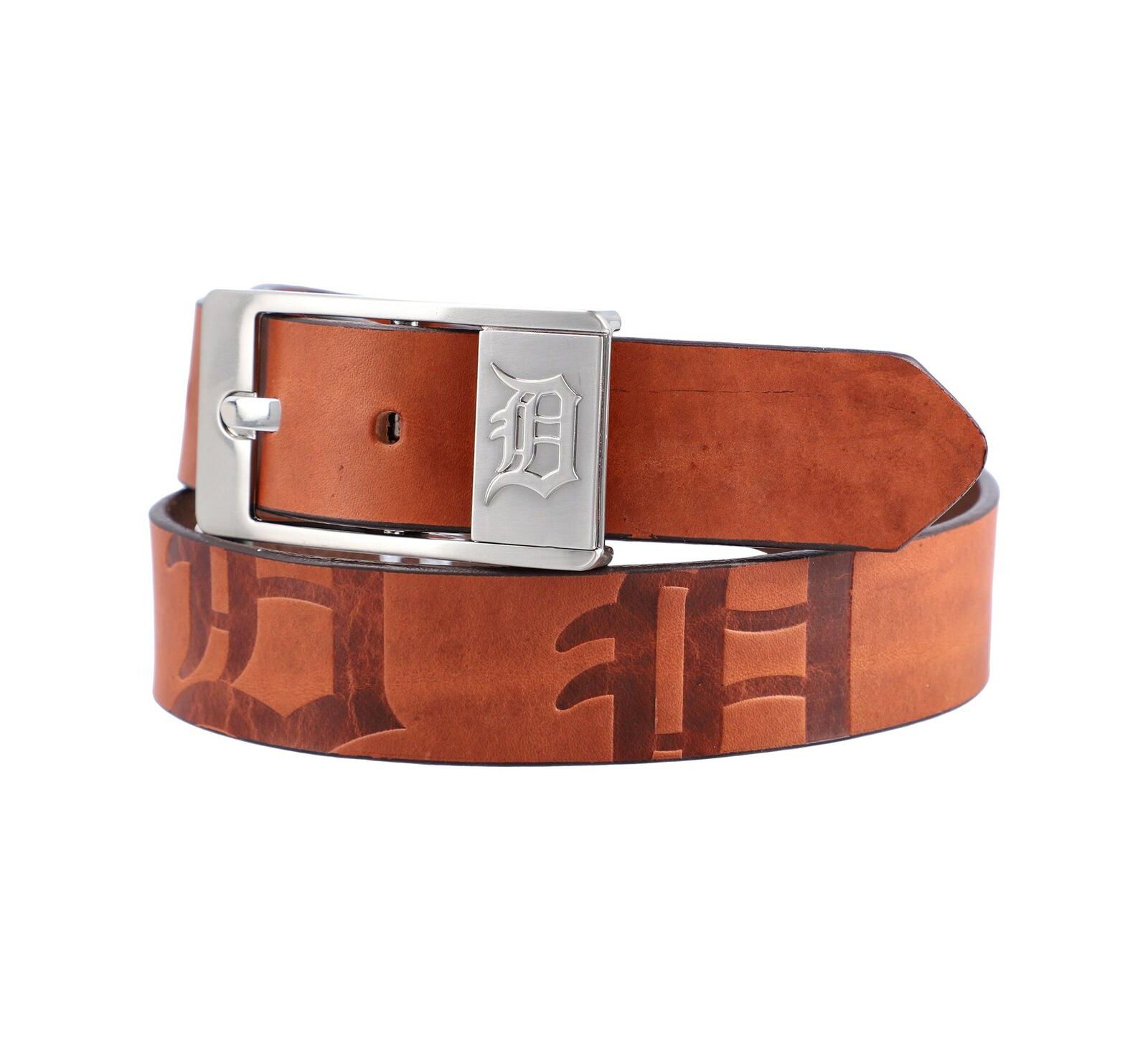 Men's Brown Detroit Tigers Brandish Leather Belt