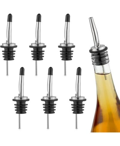 Zulay Kitchen Stainless Steel Liquor Pourers with Rubber Dust Caps - 6 Pack
