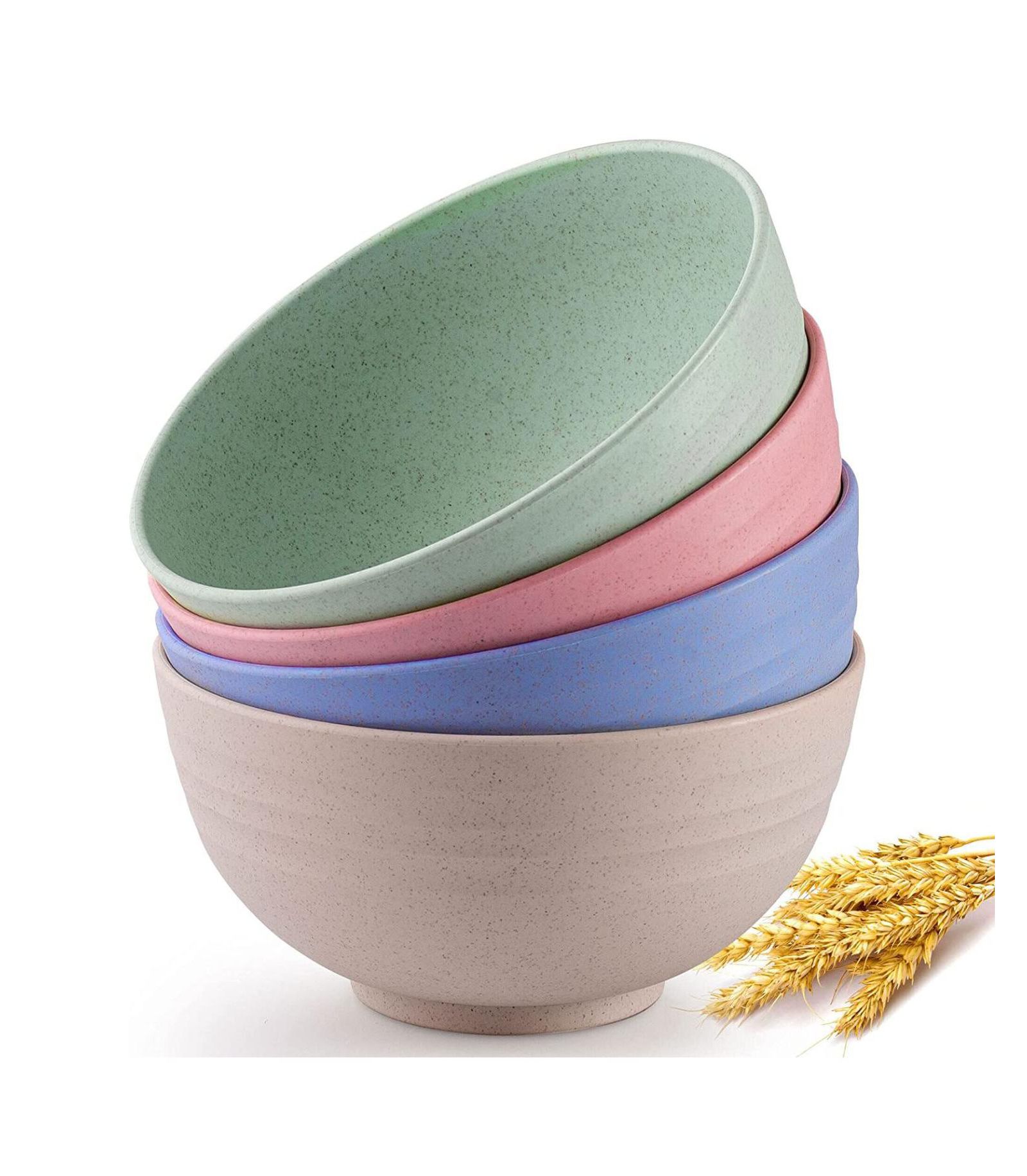 Zulay Kitchen Unbreakable Lightweight Wheat Straw Plastic Cereal Bowls Set of 4