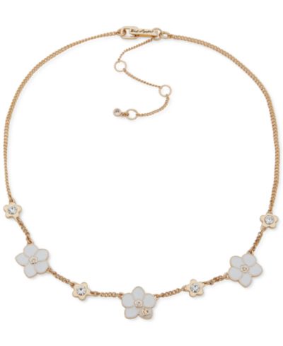 Массивное ожерелье Karl Lagerfeld Paris Gold-Tone Pavé White Flower Logo, 16" + 3" extender