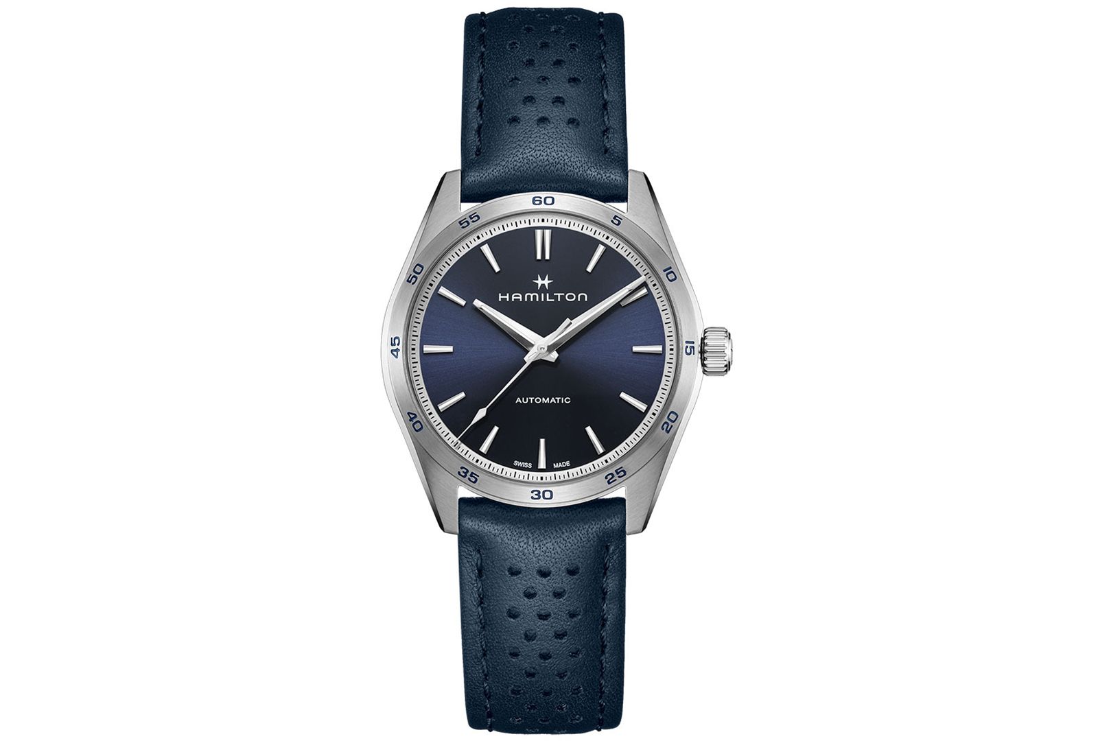 Hamilton Women's Swiss Automatic Jazzmaster Performer Blue Leather Strap Watch 38mm