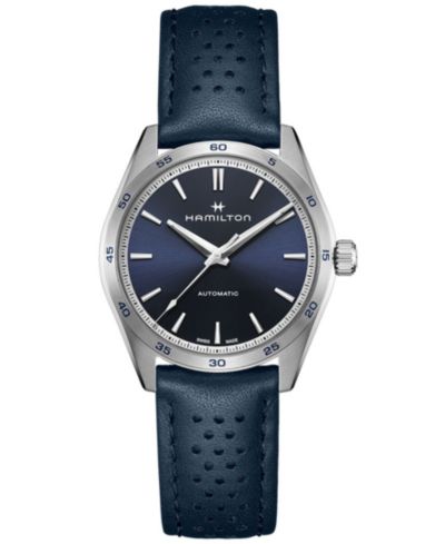 Женские швейцарские автоматические часы Hamilton Jazzmaster Performer, синий кожаный ремешок, 38mm