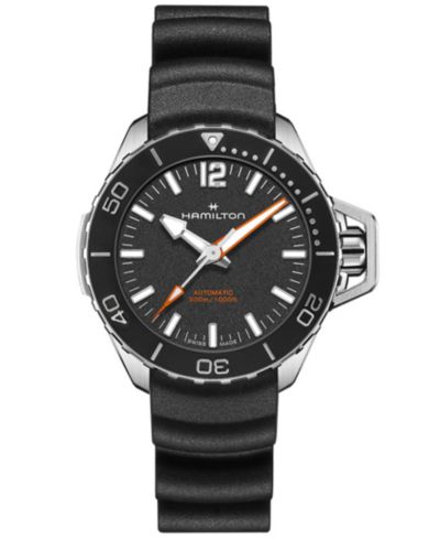 Hamilton Men's Swiss Automatic Khaki Navy Frogman Black Rubber Strap Watch 41mm