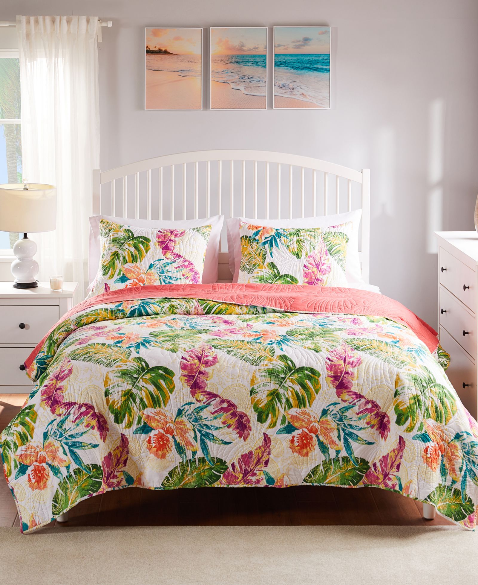 Greenland Home Fashions Комплект из 2-х покрывал Tropical Coastal Palm, Twin/Twin XL