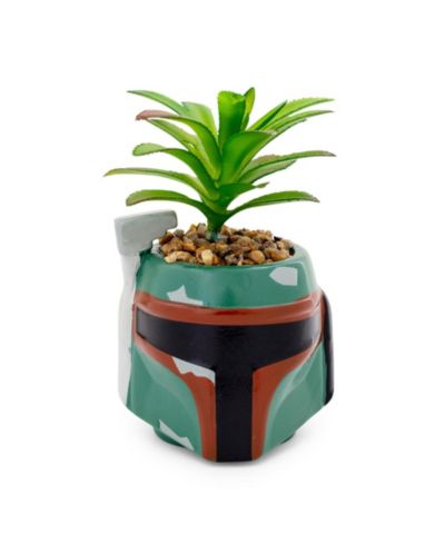 Silver Buffalo Star Wars Boba Fett Helmet 3-Inch Ceramic Mini Planter with Artificial Succulent