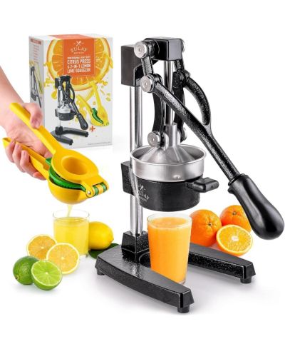 Zulay Kitchen Cast Iron Citrus Press Juicer w/ Stainless Steel Lemon Squeezer