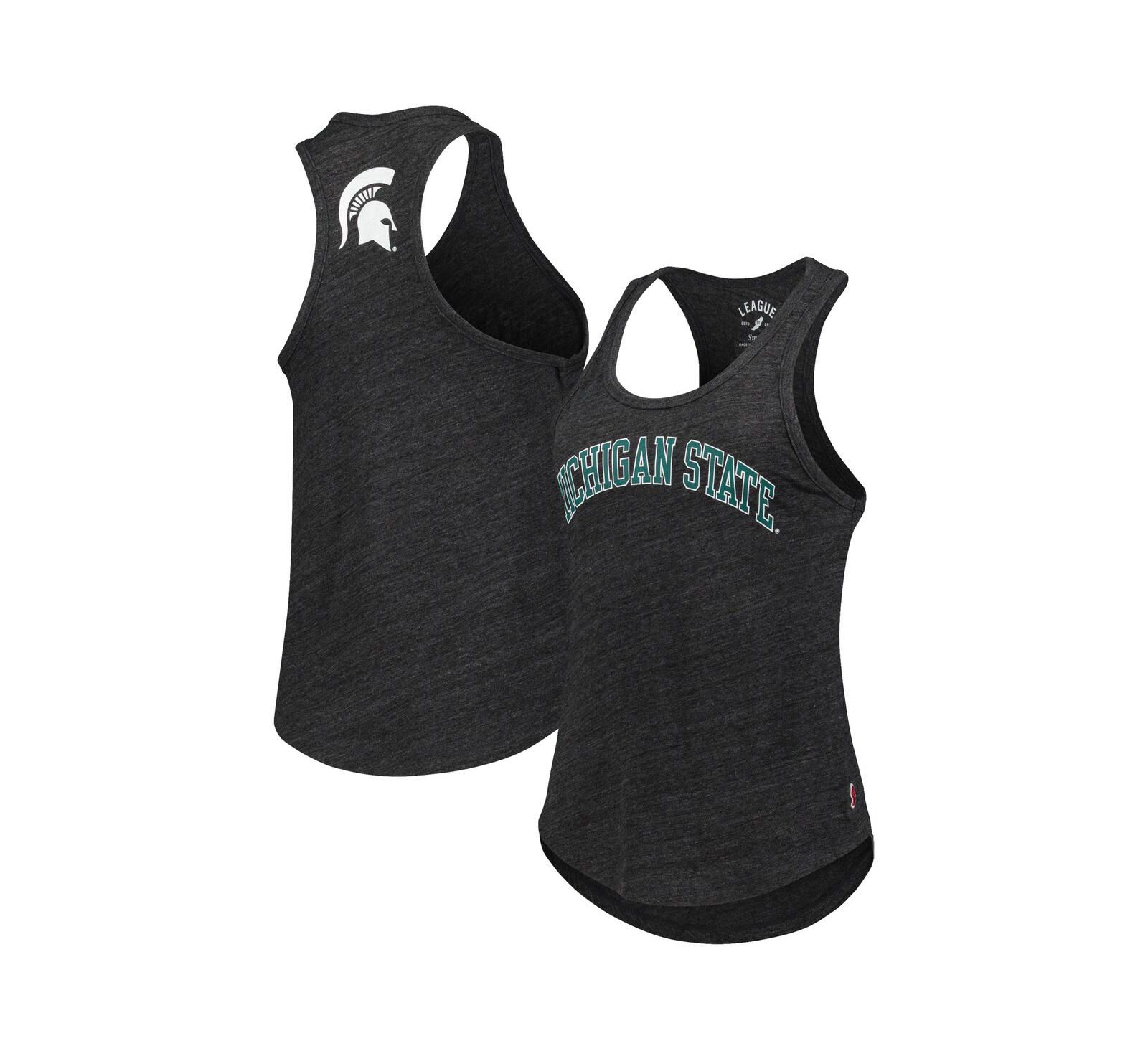 Женский топ League Collegiate Wear Black Michigan State Spartans Tri-Blend с вырезом лодочкой и спинкой racerback