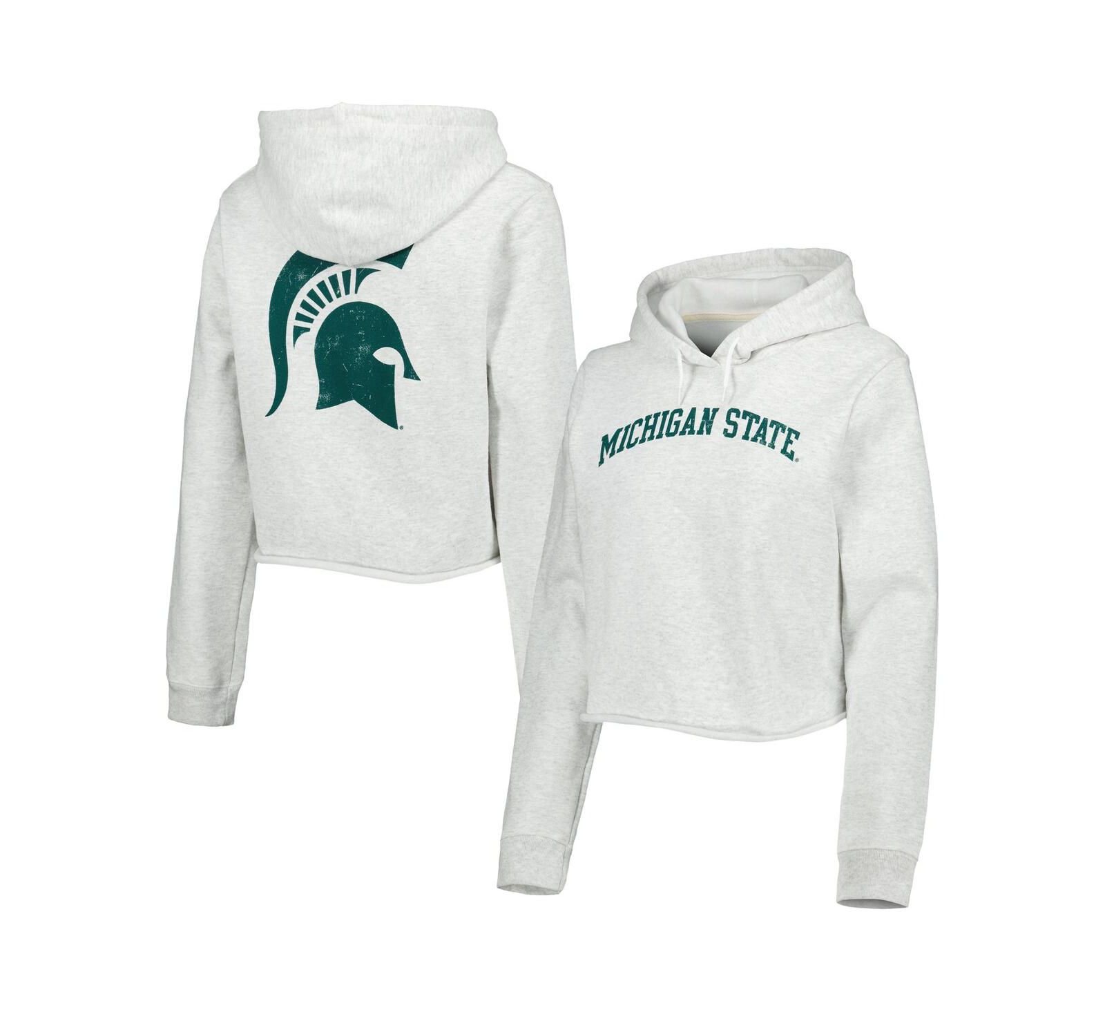 Женское худи League Collegiate Wear Ash Michigan State Spartans 2-Hit 1636 Cropped Pullover