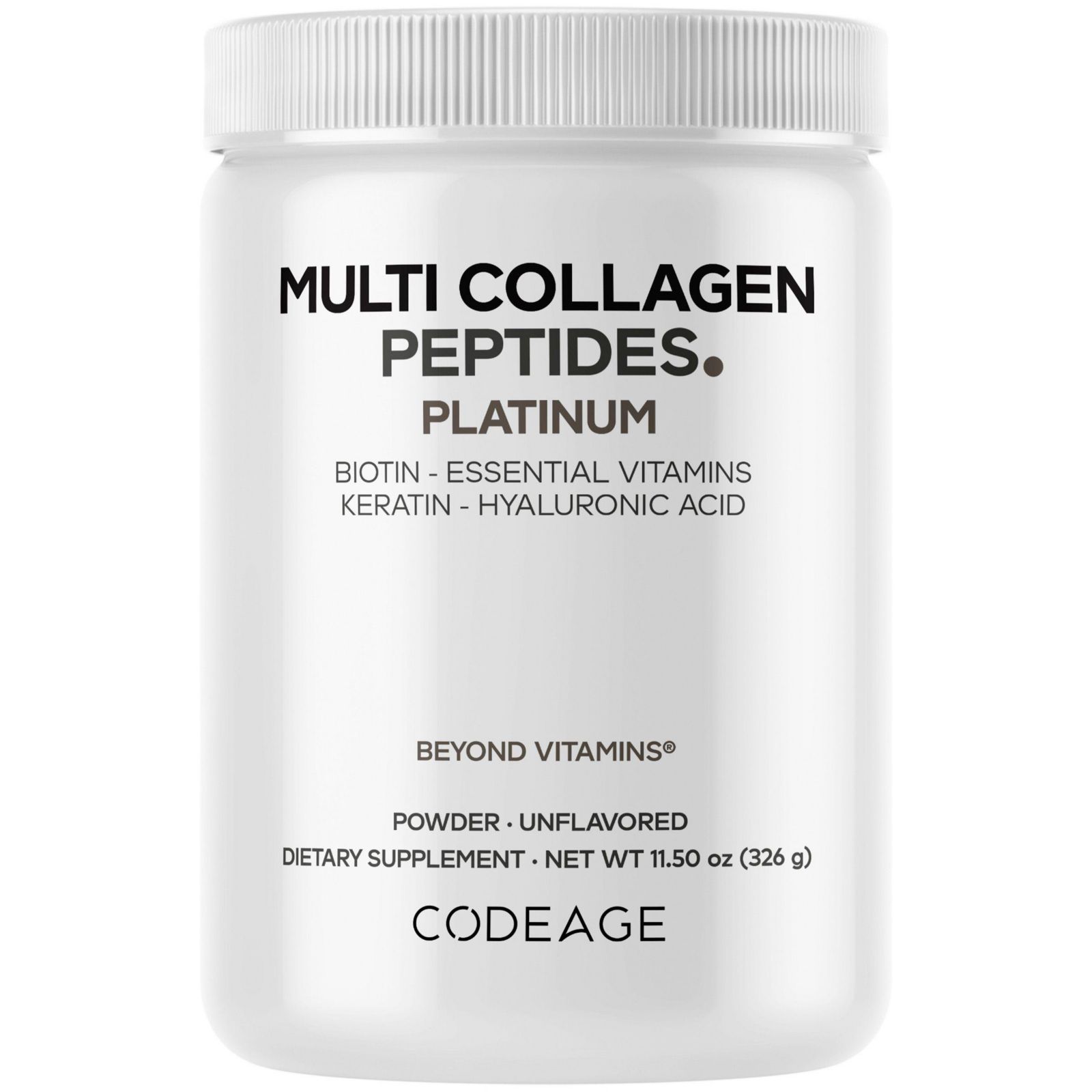 Codeage Multi Collagen для женщин и мужчин, Биотин 10000mcg, Кератин, Белок, Витамин C B6 D3, Гиалуроновая кислота, Ниацин-Гидролизованный коллаген 11.5oz