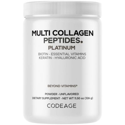 Codeage Multi Collagen для женщин и мужчин, Биотин 10000mcg, Кератин, Белок, Витамин C B6 D3, Гиалуроновая кислота, Ниацин-Гидролизованный коллаген 11.5oz
