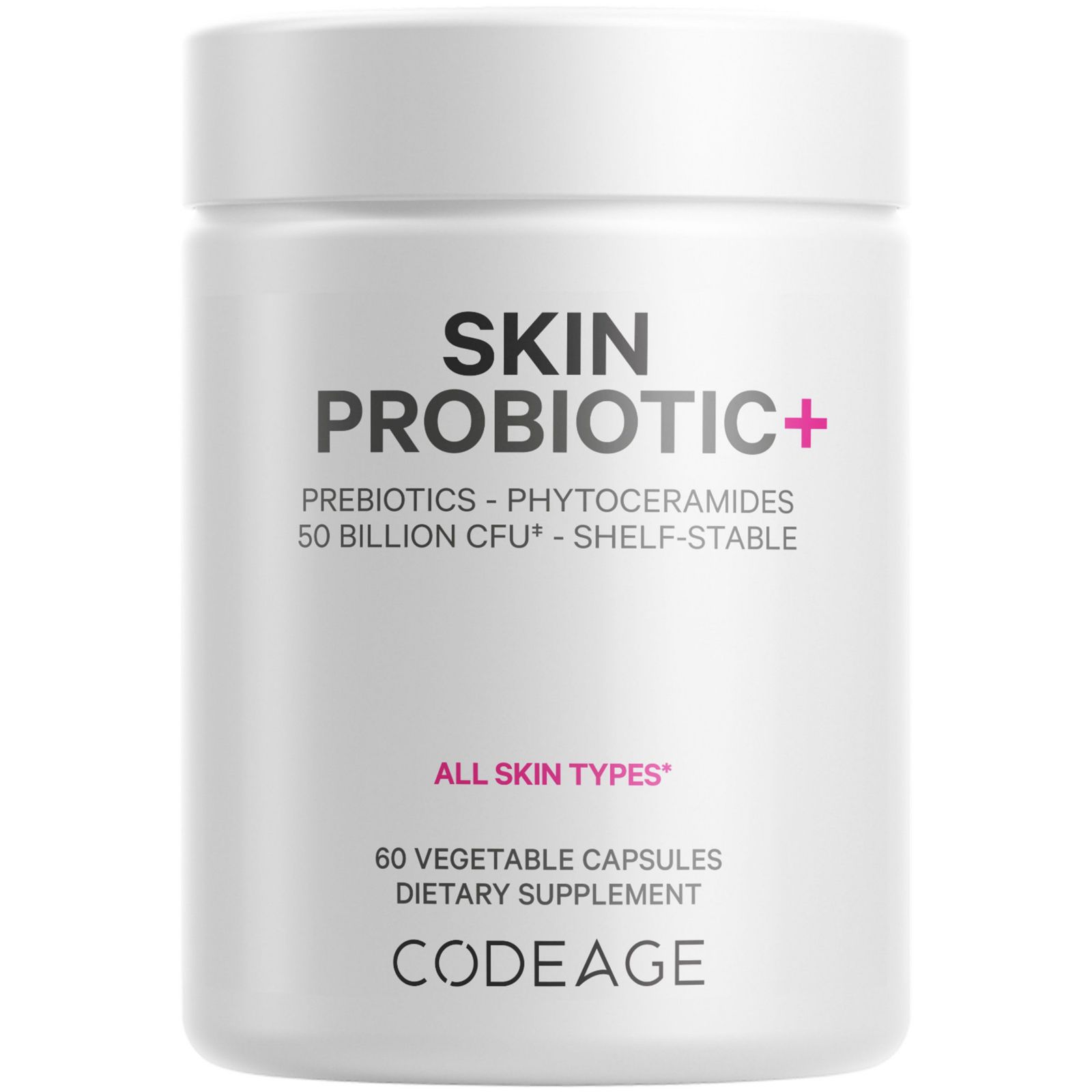 Codeage Skin Probiotics + Prebiotics - добавка для ухода за кожей - 50 Billion CFU - Ayurvedic Botanical Herbs - Face Probiotics, 60 капсул