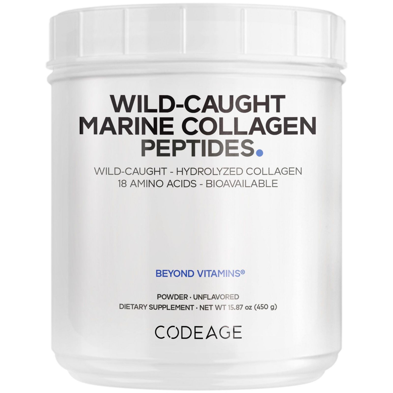 Морской коллаген в порошке Codeage Marine Collagen Powder - Wild-Caught Hydrolyzed Fish Collagen Peptides - Type 1 and 3 Collagen Protein Supplement - Amino Acids, 15.87 Ounces