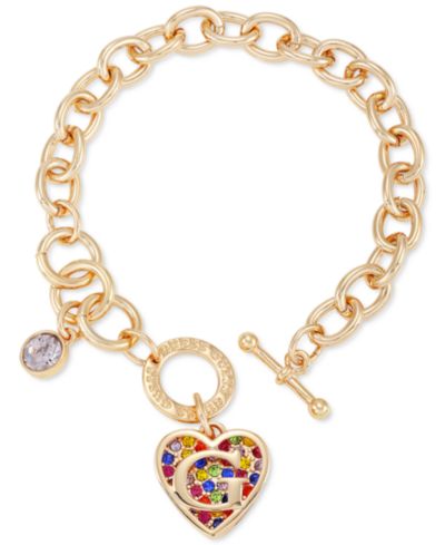 Браслет GUESS Gold-Tone Rainbow Pavé Logo Heart Link