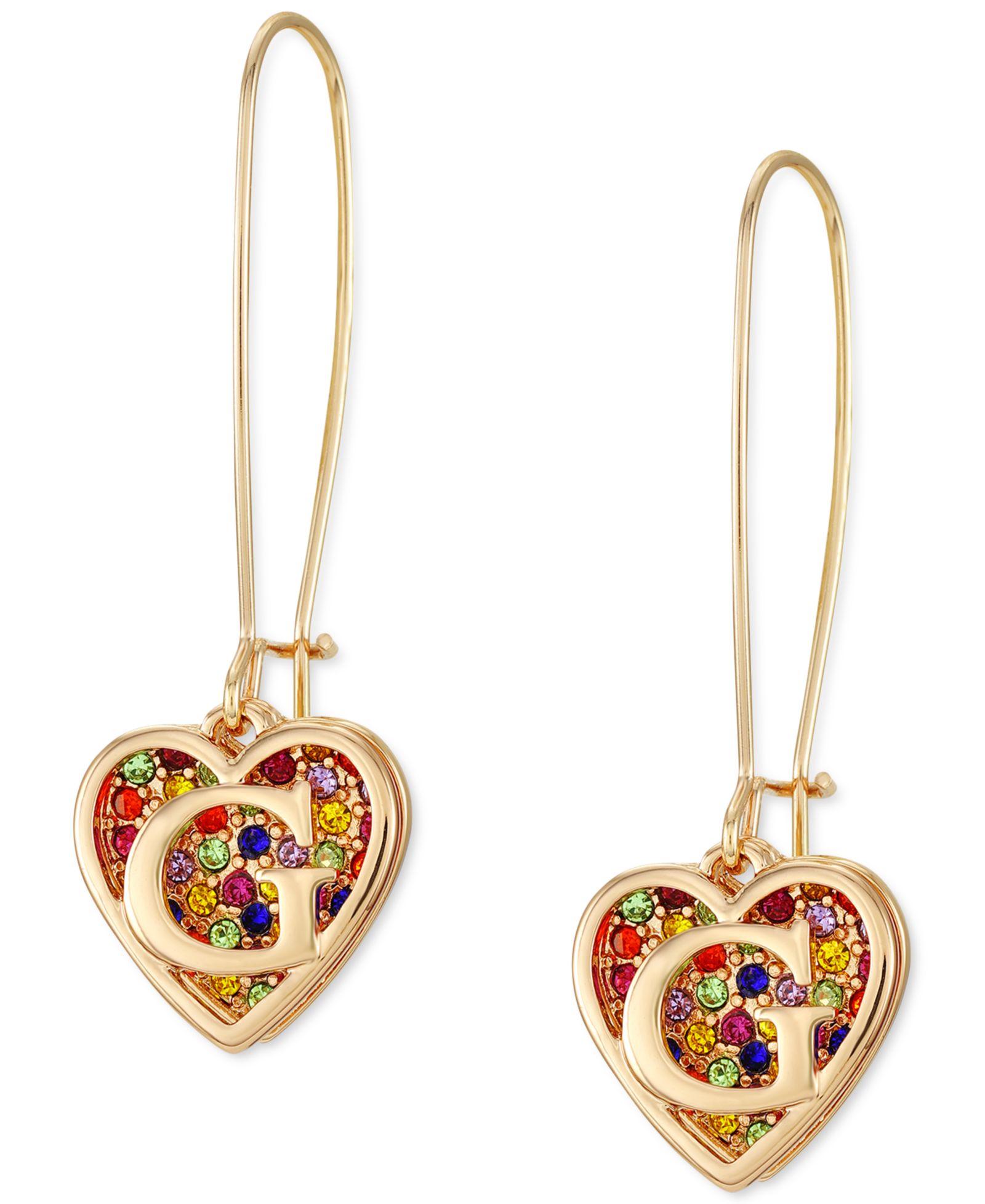 Серьги GUESS Gold-Tone Rainbow Pavé Logo Heart