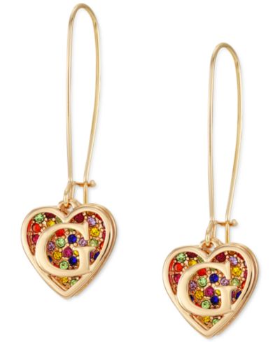Серьги GUESS Gold-Tone Rainbow Pavé Logo Heart