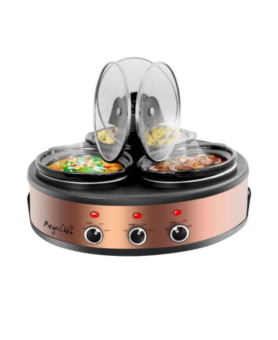 Медленноварка MegaChef Round Triple 1.5 Quart с 3 керамическими горшками в медном и черном цвете