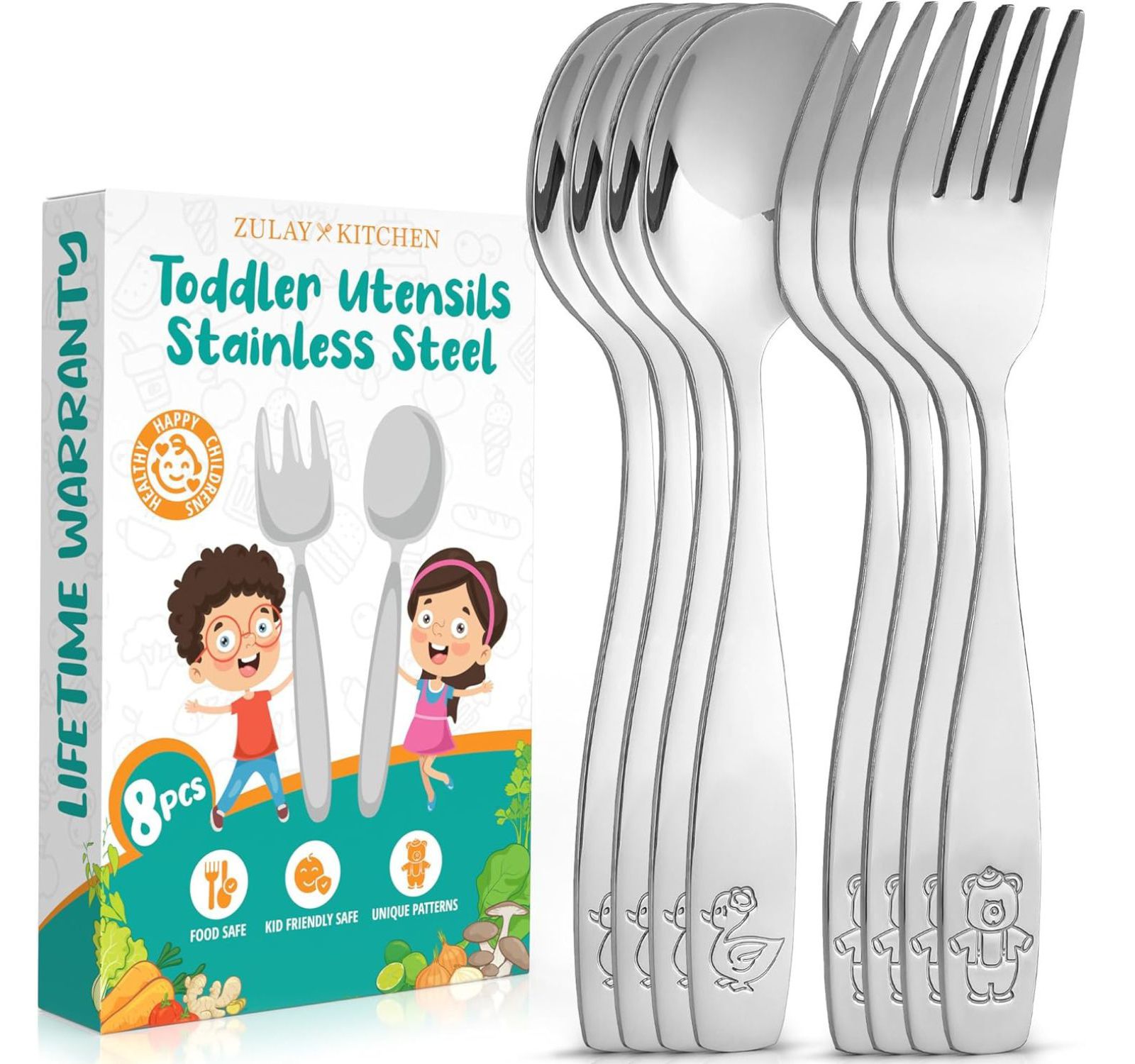 Kids and Toddler Cutlery Set Designed For Self Feeding -Spoon and Fork