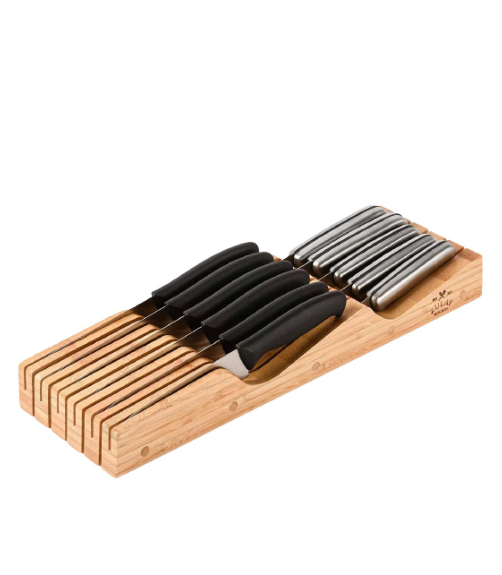 Zulay Kitchen Bamboo Knife Drawer Organizer Insert - Edge-Protecting Knife Organizer Block Holds Up To 11 Knives