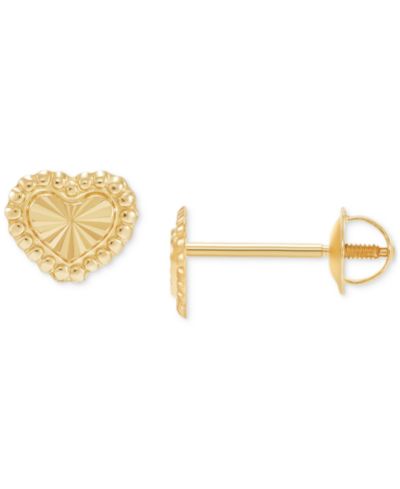 Детские серьги-гвоздики Macy's Beaded Heart 14k Gold