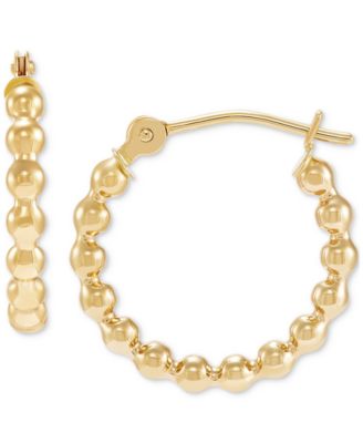 Серьги-кольца Polished Beaded Tube Small Hoop в 10k Gold, 15mm