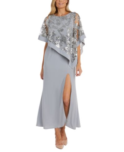 R & M Richards Женский Sequinned Floral-Lace-Poncho Gown
