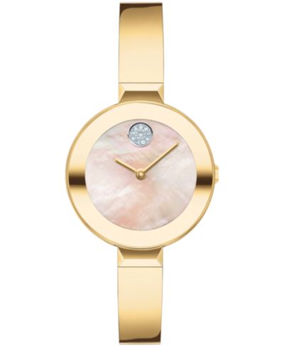 Женские часы Movado Bold Bangles Swiss Quartz Ionic Plated Gold-Tone Steel 28mm