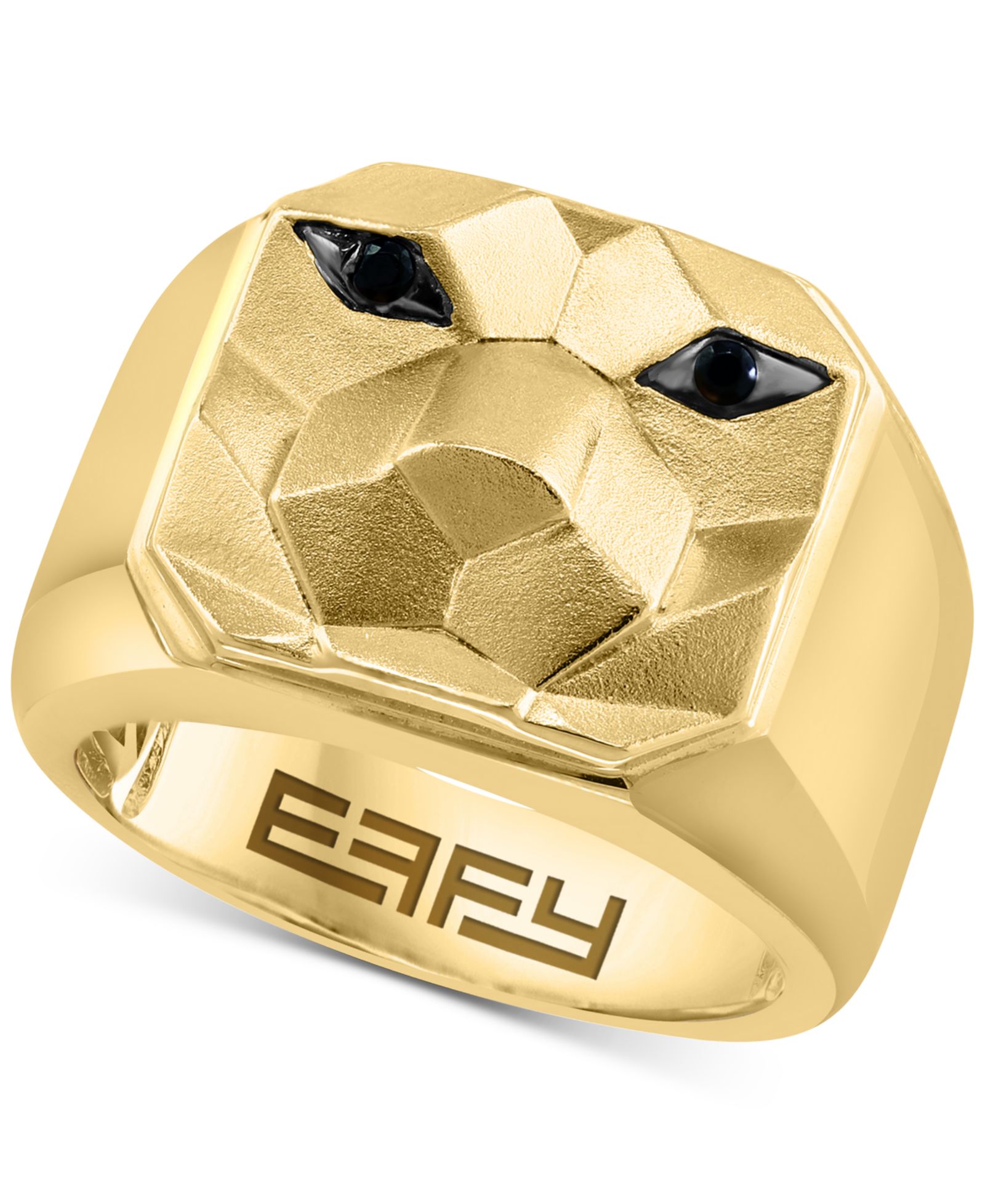 Мужское кольцо EFFY® Black Spinel Lion (1/10 ct. t.w.) в позолоченном стерлинговом серебре 14k