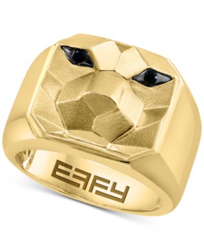 Мужское кольцо EFFY® Black Spinel Lion (1/10 ct. t.w.) в позолоченном стерлинговом серебре 14k