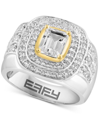 EFFY® Мужское кольцо White Topaz Halo Cluster в серебре и 14k Gold-Plate