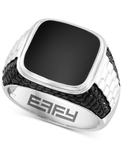 EFFY® Мужское двухцветное кольцо с ониксом и черным шпинелем из стерлингового серебра и черного родиевого покрытия