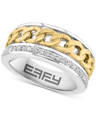 Мужское кольцо EFFY® White Sapphire Chain Link (1/2 ct. t.w.) Sterling Silver и 14k Gold-Plate