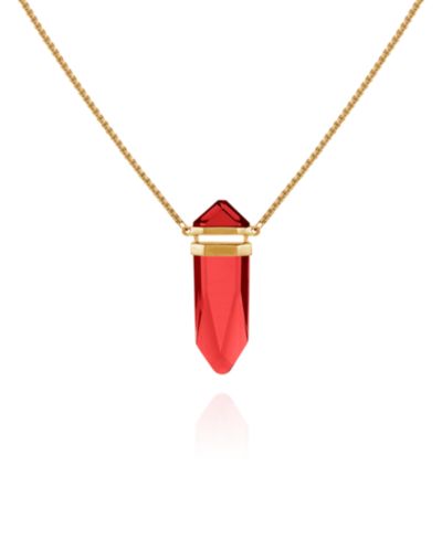 Vince Camuto Imitation Red Siam Epoxy Pendant Gold-Tone Long Chain Statement Necklace