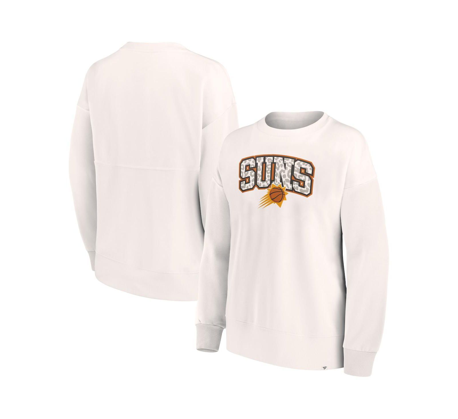 Women's Fanatics White Phoenix Suns Tonal Leopard Pullover Sweatshirt