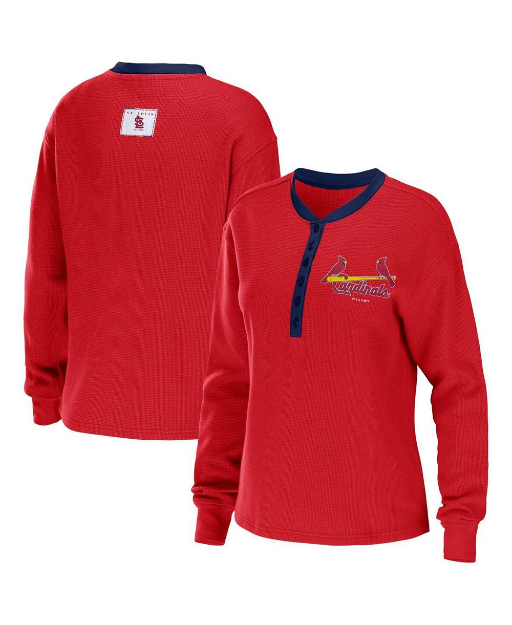 Женская футболка WEAR by Erin Andrews St. Louis Cardinals Waffle Henley с длинным рукавом, красная