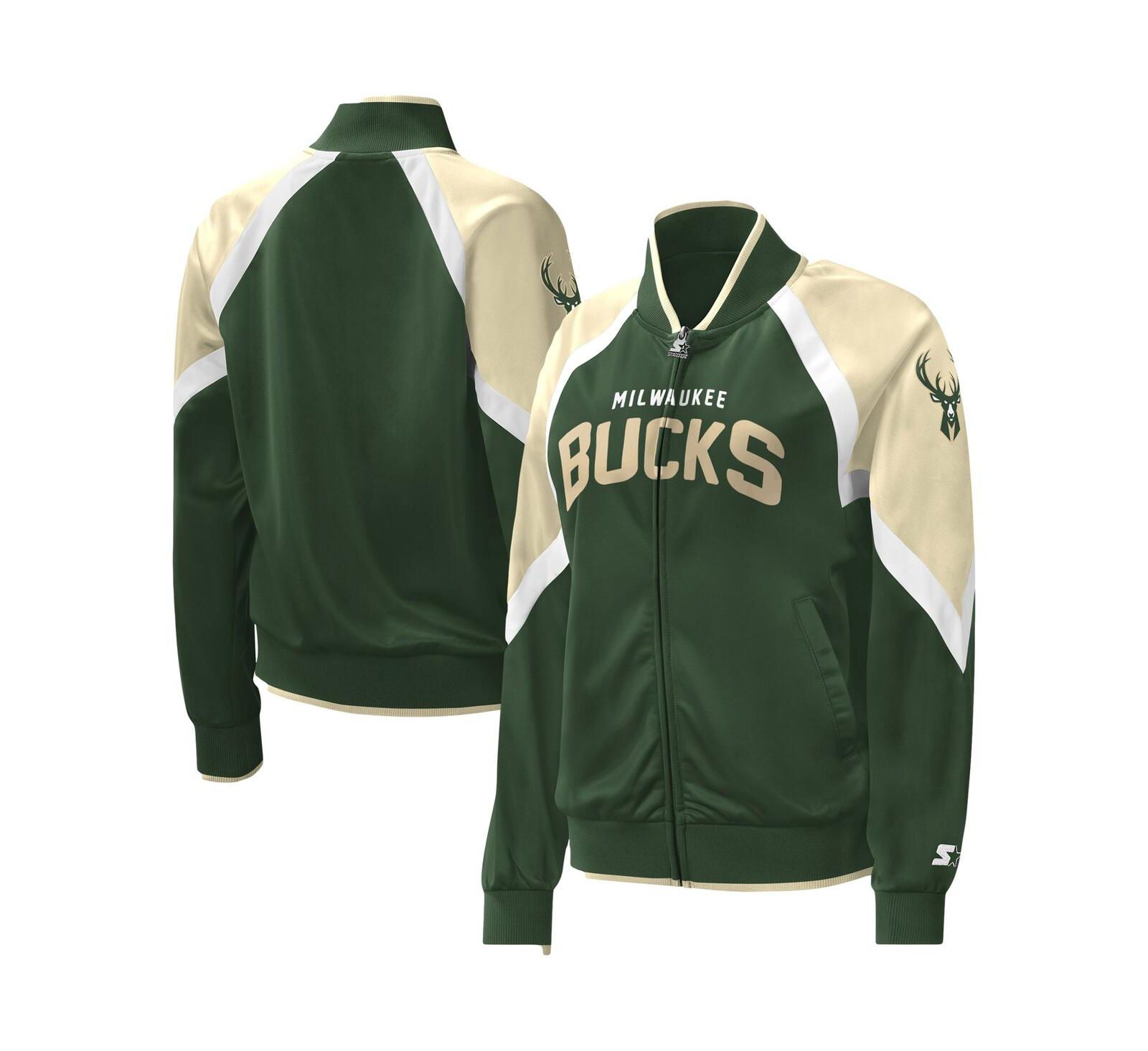Women's Starter Hunter Green Milwaukee Bucks Slam Dunk Raglan Full-Zip Track Jacket