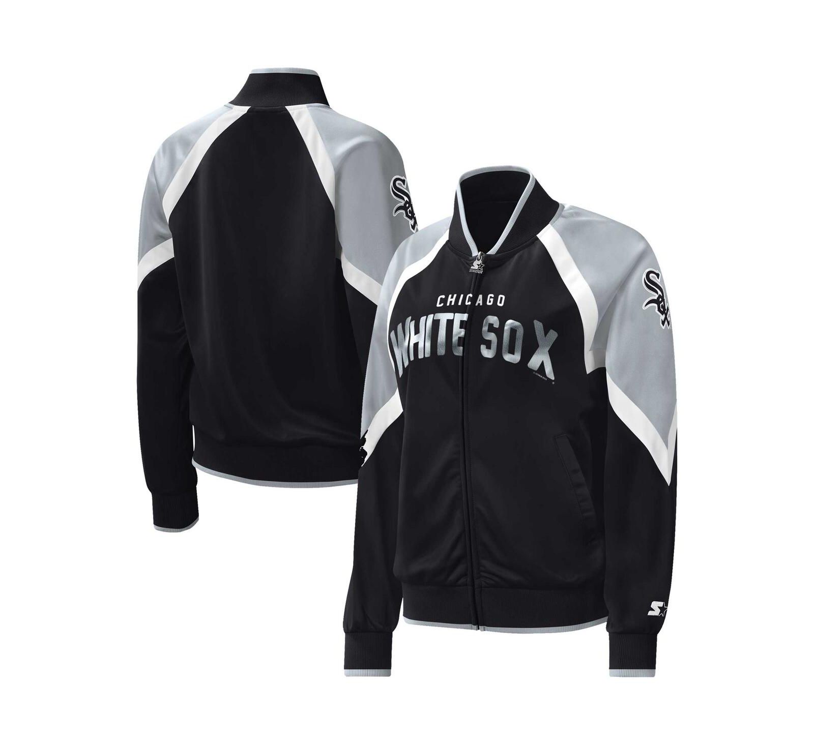Women's Starter Black Chicago White Sox Touchdown Raglan Full-Zip Track Jacket