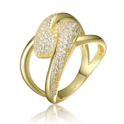 Rachel Glauber Brilliant 14K Gold Plated CZ Pave Intertwined Band Ring
