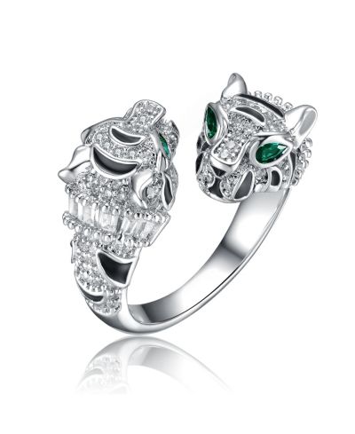 Rachel Glauber Women's White Gold Plated CZ Paved Panther Bypass Ring