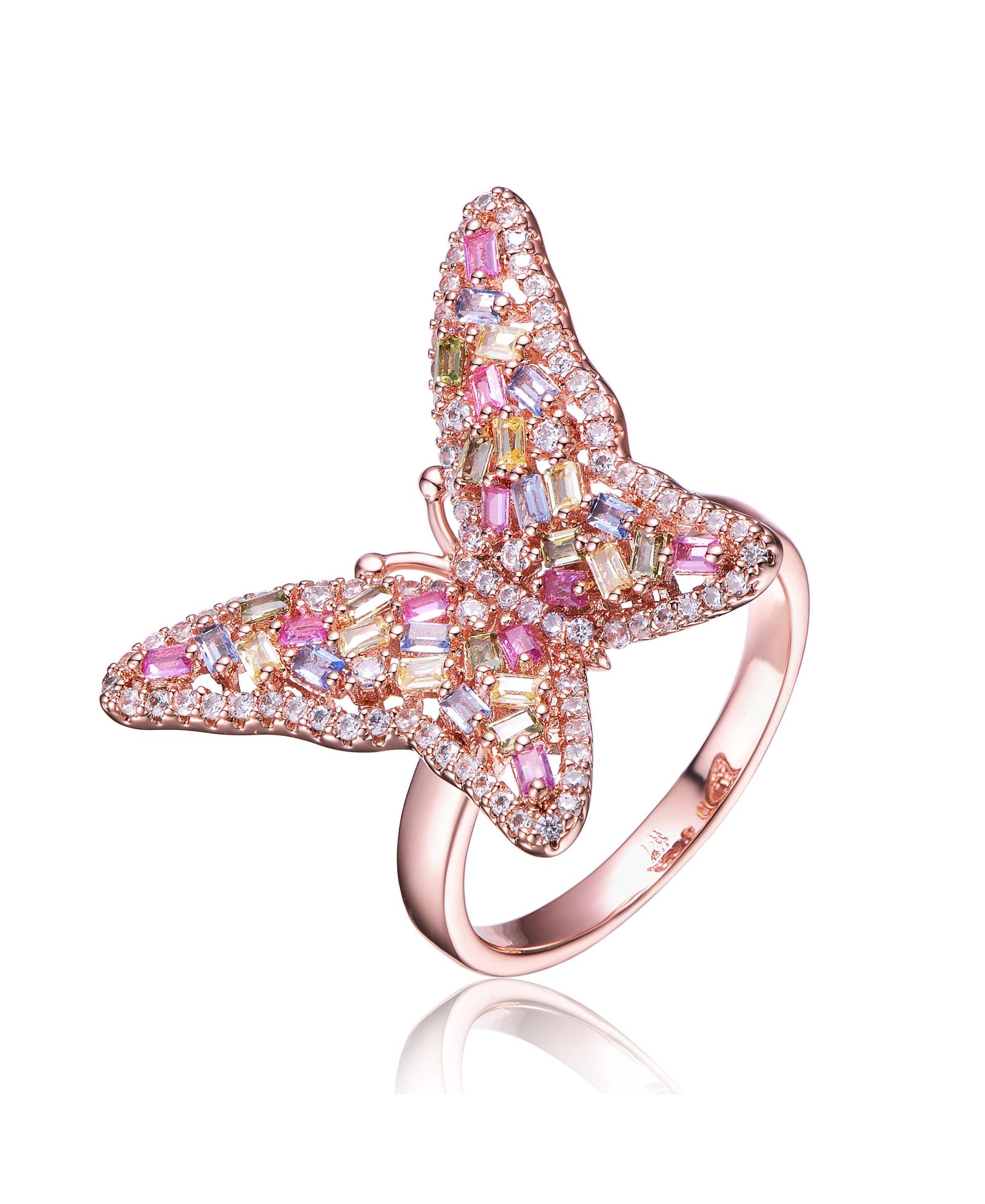 RA 18K Rose Gold Plated Multi Color Cubic Zirconia Butterfly Ring