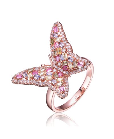 RA Кольцо-бабочка с разноцветными кубическими циркониями 18K Rose Gold Plated
