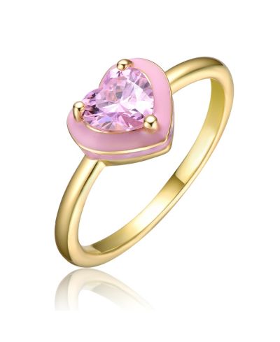 Кольцо GiGiGirl 14K Gold Plated Pink CZ & Enamel Halo Heart