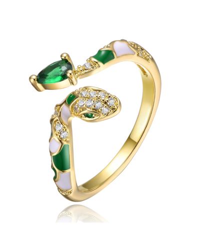RA кольцо-кафф с змеей из 14k Yellow Gold Plated с зеленым кубическим цирконием