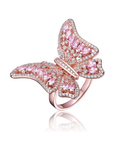 Кольцо Rachel Glauber 18K Rose Gold Plated Pink Cubic Zirconia Butterfly