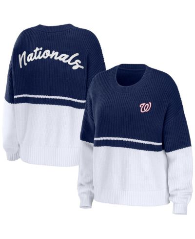 Women's WEAR by Erin Andrews Navy, White Washington Nationals Chunky Pullover Sweater