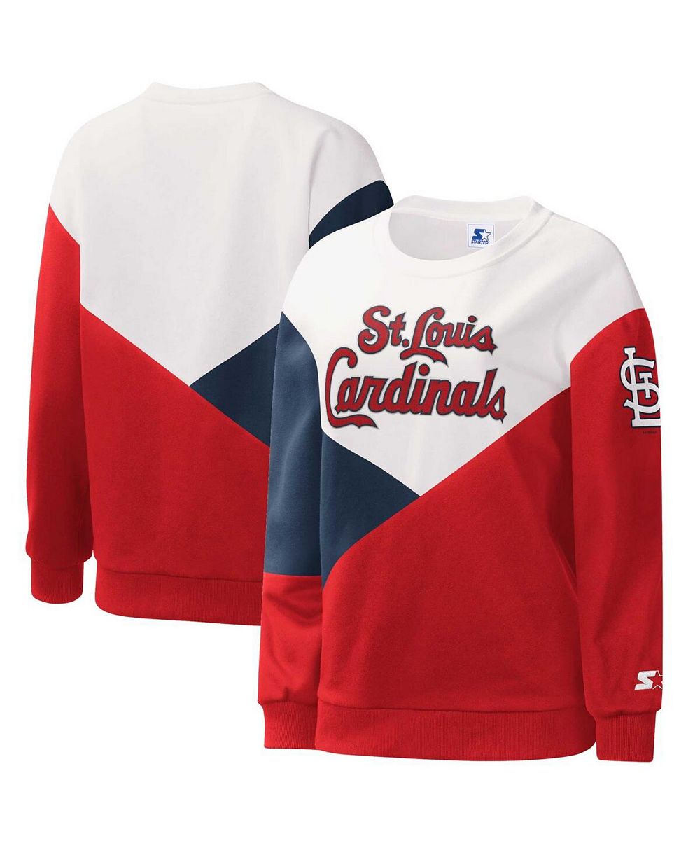 Women's Starter White, Red St. Louis Cardinals Shutout Pullover Sweatshirt