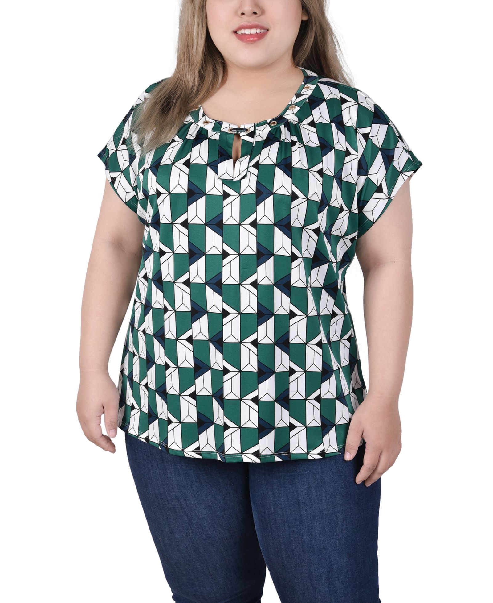 NY Collection топ Plus Size с широкими рукавами и люверсами